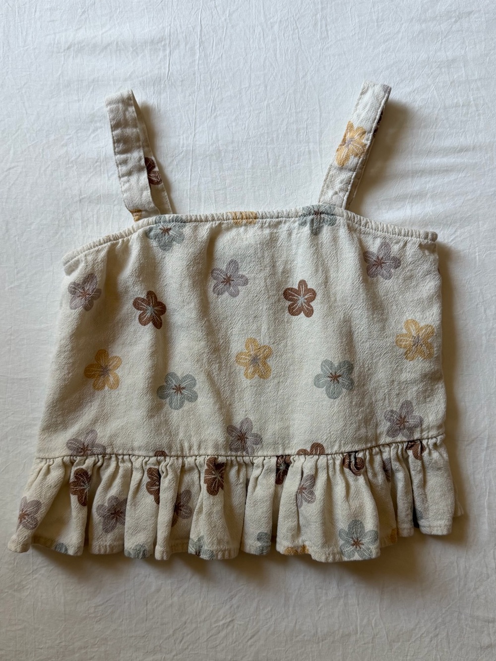 Rylee + Cru Girls Floral Ruffle Tank Top Cream 6-7Y